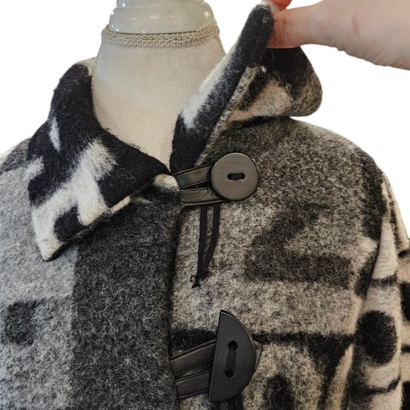 Womens Sz Medium Gray Wool‎ Blend Jacket Poland Lagenlook Patchwork Mixed Print - Picture 3 of 14